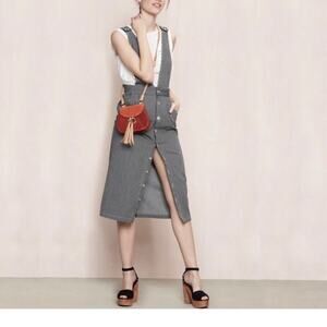 MAJE Conductor Stripe Ritano Overall Pinafore Midi Overall Dress Skirt EU 40 L